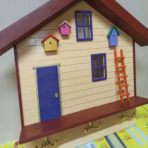 طرح قفسه دیواری به شکل خانه با قلاب لیزری - home shaped wall shelf with hooks laser cut - برای دستگاه CNC چوب و لیزر (سی ان سی)