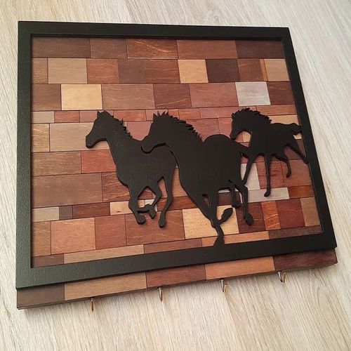 طرح آویز کلید دیواری اسب برای برش لیزری - horse wall decor key hanger for laser cutting ve - برای دستگاه CNC چوب و لیزر (سی ان سی)