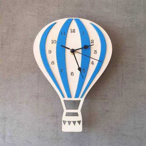 طرح ساعت دیواری اتاق کودک با بادکنک هوای گرم دکور دیواری برای برش لیزری - hot air balloon wall clock kids room wall decor for laser cut ve - برای دستگاه CNC چوب و لیزر (سی ان سی)