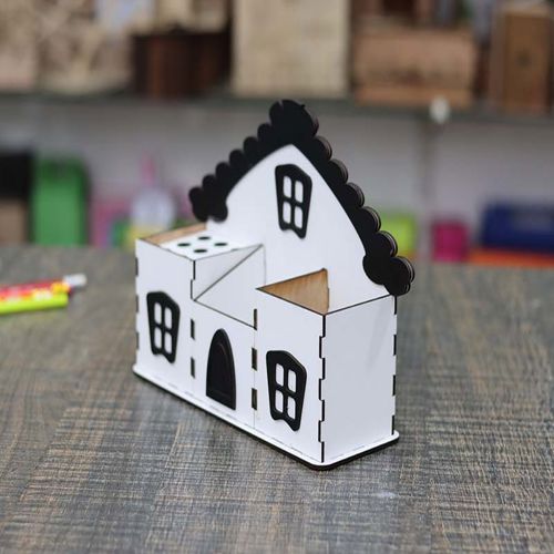 طرح house-design-pencil-holder-office-desk-organizer-pen-stand-3mm-laser-cut