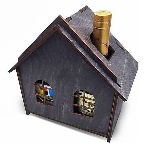 طرح جعبه هدیه نوشابه به شکل خانه برای برش لیزری - house shaped wine gift box for laser cut - برای دستگاه CNC چوب و لیزر (سی ان سی)