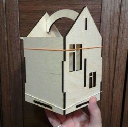 طرح جعبه چوبی به شکل خانه برای برش لیزر cnc - house shaped wooden box for laser cut cnc ve - برای دستگاه CNC چوب و لیزر (سی ان سی)