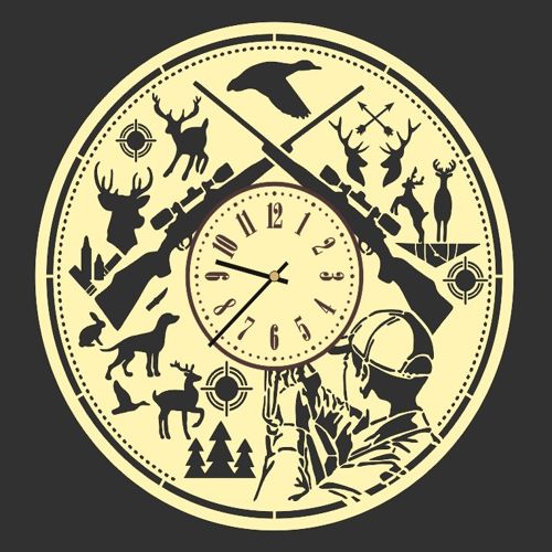 طرح ساعت دیواری شکارچی قطر سانتی‌متر وی ای - hunter wall clock diameter 40 cm ve - برای دستگاه CNC چوب و لیزر (سی ان سی)