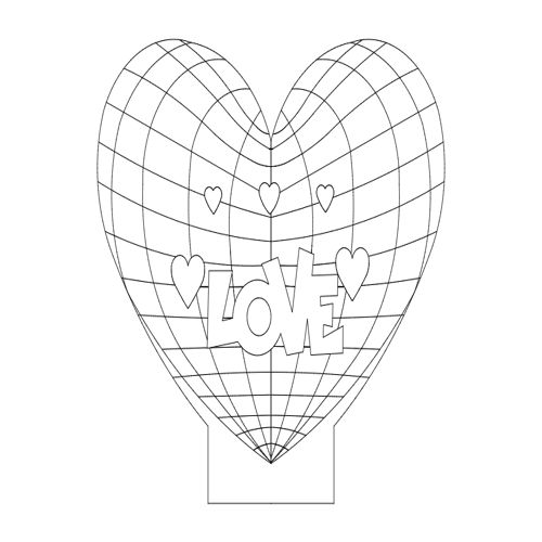 طرح چراغ عشق قلب سه بعدی توهم - kalp lamp love heart 3d illusion - برای دستگاه CNC چوب و لیزر (سی ان سی)