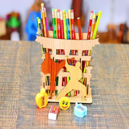 طرح جا مداد کاراته قالب پایه خودکار میلی‌متری برش لیزری - karate pencil holder template pen stand 3mm laser cut - برای دستگاه CNC چوب و لیزر (سی ان سی)