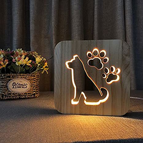 طرح لیزرکات سه‌بعدی سگ چوبی چراغ شب لامپ - lasercut 3d dog wooden night light lamp - برای دستگاه CNC چوب و لیزر (سی ان سی)