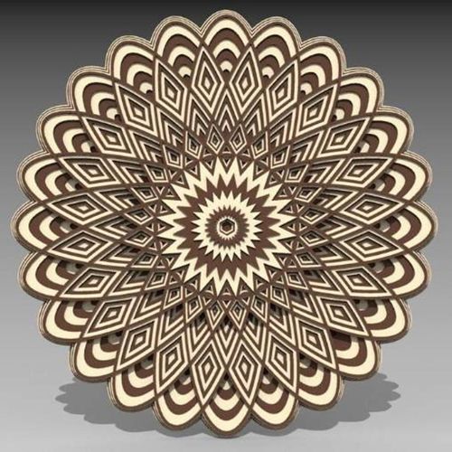طرح برش لیزری سه بعدی لایه ماندالا تزئینی - laser cut 3d layered mandala ornament ve - برای دستگاه CNC چوب و لیزر (سی ان سی)