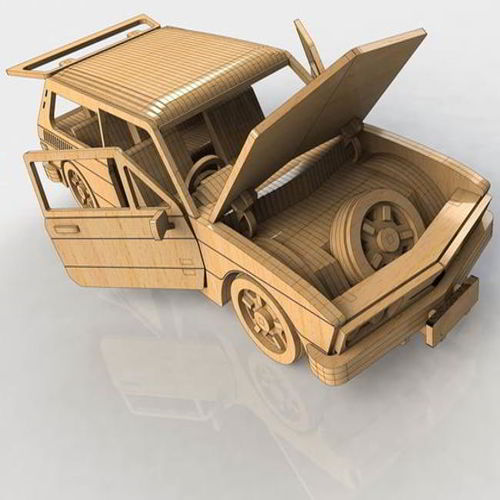 طرح پازل چوبی سه بعدی برش لیزری ماشین اسباب بازی فولکس واگن خودرو - laser cut 3d wooden puzzle vw toy car ve - برای دستگاه CNC چوب و لیزر (سی ان سی)