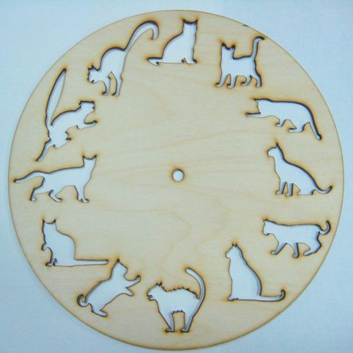 طرح ساعت گربه برش لیزری وی ای - laser cut 12 cats clock ve - برای دستگاه CNC چوب و لیزر (سی ان سی)