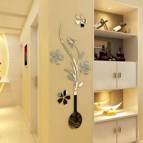 طرح برچسب دیواری سه بعدی اکریلیک برش لیزری گلدان گلدان - laser cut acrylic 3d wall sticker flower vase ve - برای دستگاه CNC چوب و لیزر (سی ان سی)