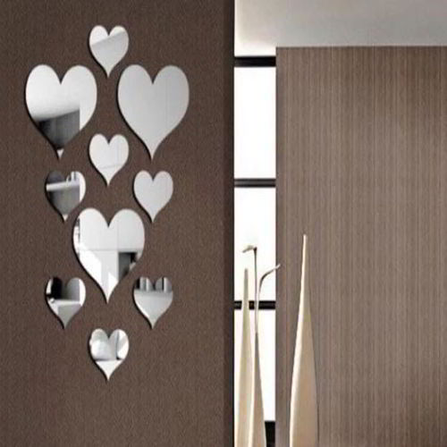 طرح برچسب دیواری آینه‌ای قلبی شکل با برش لیزری اکریلیک - laser cut acrylic heart shaped mirror wall stickers ve - برای دستگاه CNC چوب و لیزر (سی ان سی)