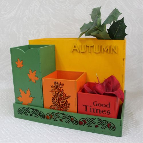 طرح میز سازمان‌دهنده پاییزی برش لیزری لوازم اداری انبار - laser cut autumn desk organizer office supplies storage ve - برای دستگاه CNC چوب و لیزر (سی ان سی)