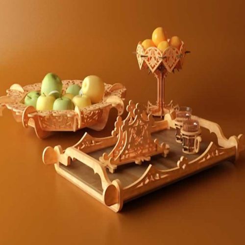 طرح وکتور سینی چای هولدر استکان و میوه خوری برای برش - laser cut bandeja vec - برای دستگاه CNC چوب و لیزر (سی ان سی)