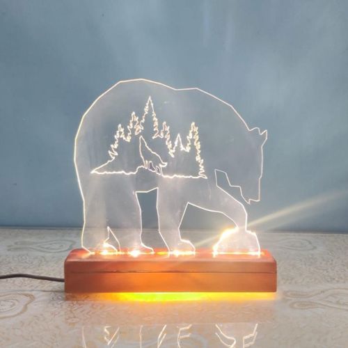 طرح میز اکریلیک خرس برش لیزری نور - laser cut bear acrylic desk light - برای دستگاه CNC چوب و لیزر (سی ان سی)
