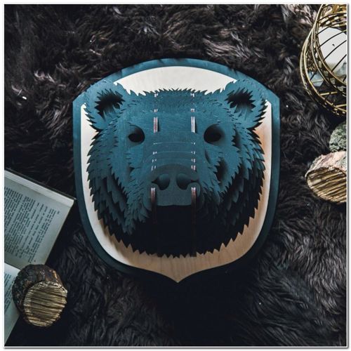 طرح برش لیزری سر خرس جایزه حیوانات هنر دیواری - laser cut bear head animal trophy wall art ve - برای دستگاه CNC چوب و لیزر (سی ان سی)