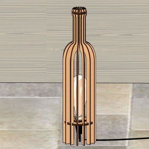 طرح چراغ رومیزی به شکل بطری برش لیزری روکش - laser cut bottle shaped table lamp ve - برای دستگاه CNC چوب و لیزر (سی ان سی)