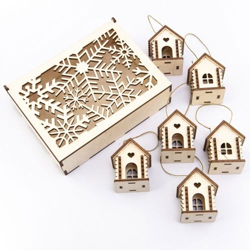طرح جعبه برش لیزری با دانه های برف یک خانه برای یک حلقه - laser cut box with snowflakes a house for a garland - برای دستگاه CNC چوب و لیزر (سی ان سی)