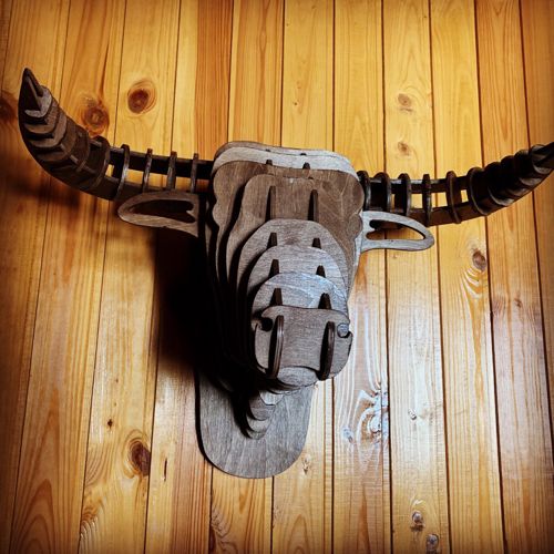 طرح برش لیزری سر گاو نر، جایزه - laser cut bull head trophy ve - برای دستگاه CNC چوب و لیزر (سی ان سی)