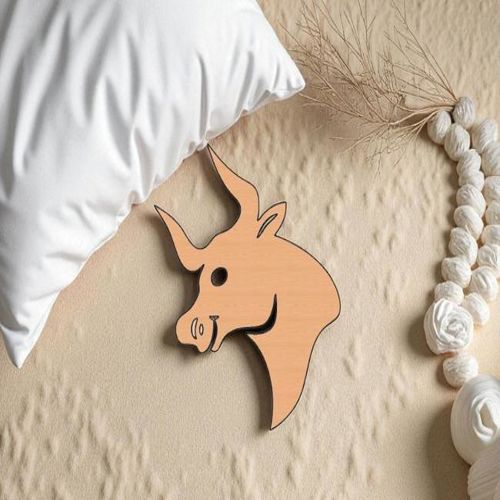 طرح برش لیزری سر گاو نر ناتمام برش چوب - laser cut bull head unfinished wood cutout ve - برای دستگاه CNC چوب و لیزر (سی ان سی)