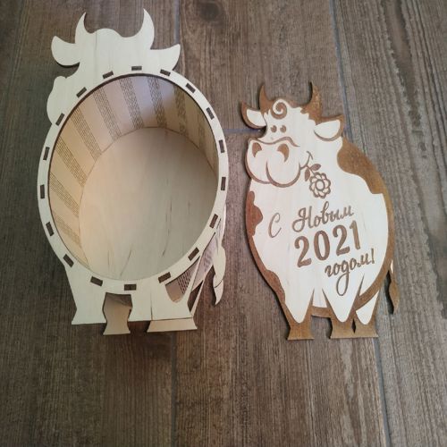طرح جعبه هدیه سال نو با برش لیزری جعبه کادوی سال نو هزینه - laser cut bull new year 2021 gift box new years eve box ve - برای دستگاه CNC چوب و لیزر (سی ان سی)