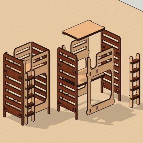 طرح تخت خواب دوطبقه برش لیزری مبلمان خانه عروسکی - laser cut bunk bed dollhouse furniture - برای دستگاه CNC چوب و لیزر (سی ان سی)