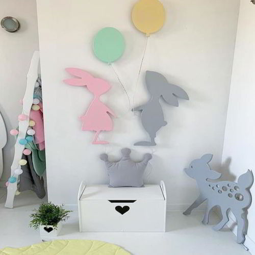 طرح برش لیزری خرگوش با بادکنک اتاق کودک دکوراسیون لکه - laser cut bunny with balloon nursery kids room decor ve - برای دستگاه CNC چوب و لیزر (سی ان سی)