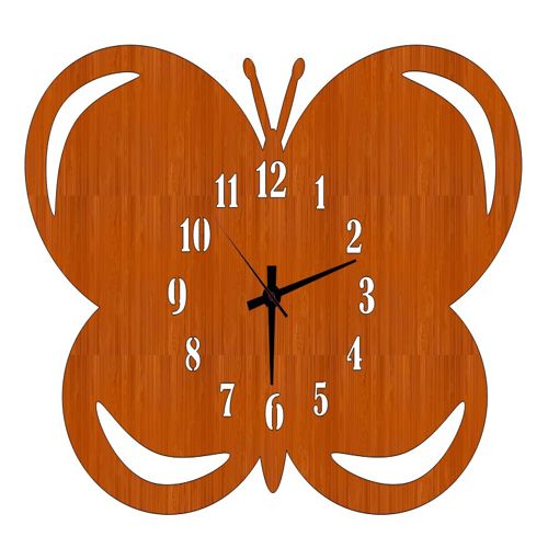طرح ساعت دیواری چوبی پروانه‌ای برش لیزری - laser cut butterfly wooden wall clock cutout ve - برای دستگاه CNC چوب و لیزر (سی ان سی)