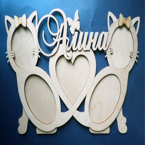 طرح قاب عکس گربه برش لیزری - laser cut cat photo frame ve - برای دستگاه CNC چوب و لیزر (سی ان سی)