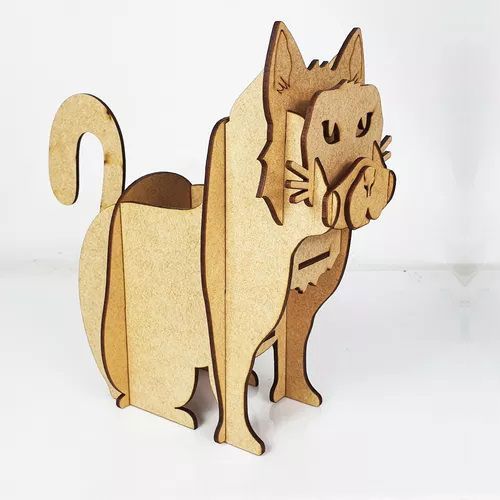 طرح نگهدارنده ریموت کنترل گربه برش خورده با جداکننده - laser cut cat remote control holder with 2 dividers ve - برای دستگاه CNC چوب و لیزر (سی ان سی)