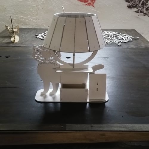طرح چراغ رومیزی گربه برش لیزری با پایه نگهدارنده - laser cut cat table lamp with organizer - برای دستگاه CNC چوب و لیزر (سی ان سی)