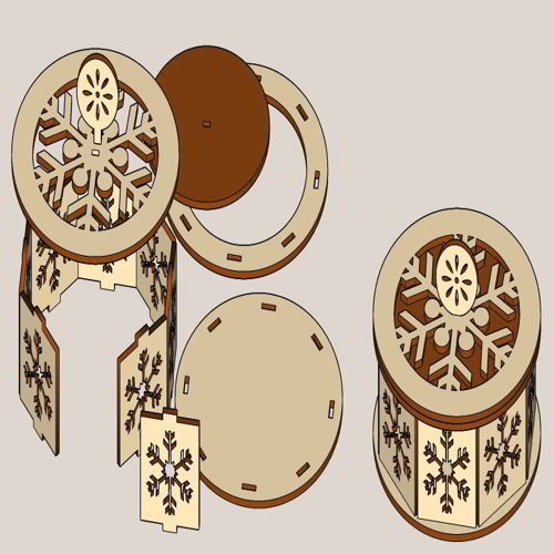 طرح جعبه هدیه کریسمس برش لیزری دانه‌های برف مینی جواهرات جعبه لوازم آرایش - laser cut christmas gift box diy snowflakes mini jewelry makeup box ve - برای دستگاه CNC چوب و لیزر (سی ان سی)