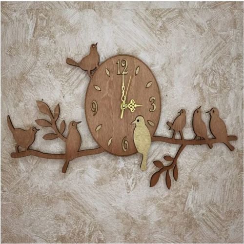 طرح laser-cut-clock-bird-on-a-branch-ve