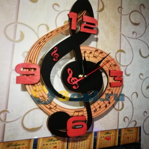 طرح ساعت برش لیزری کلید سه بعدی وی جی - laser cut clock treble clef maxi ve - برای دستگاه CNC چوب و لیزر (سی ان سی)