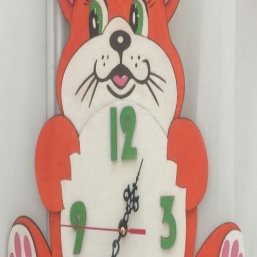 طرح ساعت برش لیزری با گربه بچه‌ها - laser cut clock with cat kids ve - برای دستگاه CNC چوب و لیزر (سی ان سی)