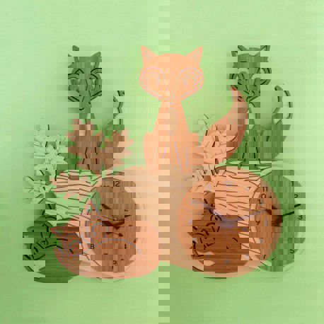 طرح ساعت برش لیزری با فاکس - laser cut clock with fox ve - برای دستگاه CNC چوب و لیزر (سی ان سی)