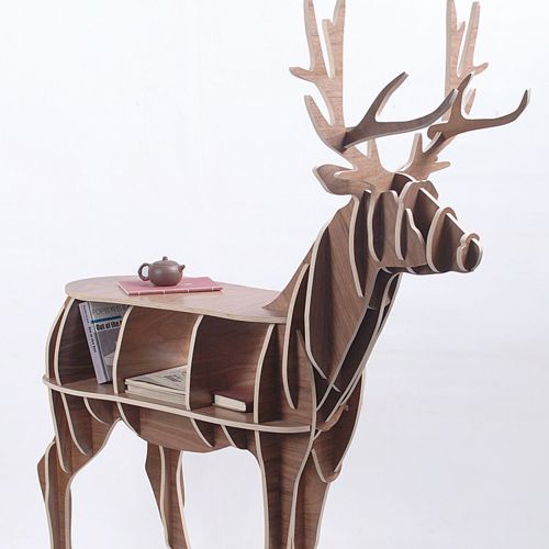 طرح قفسه کتاب چوبی برش لیزری cnc دیوار شکل گوزن - laser cut cnc wood bookshelf deer shape ve - برای دستگاه CNC چوب و لیزر (سی ان سی)