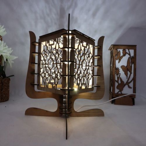 طرح چراغ رومیزی چوبی مدرن برش لیزری میلی‌متری پوشش - laser cut contemporary wooden table lamp 3mm ve - برای دستگاه CNC چوب و لیزر (سی ان سی)