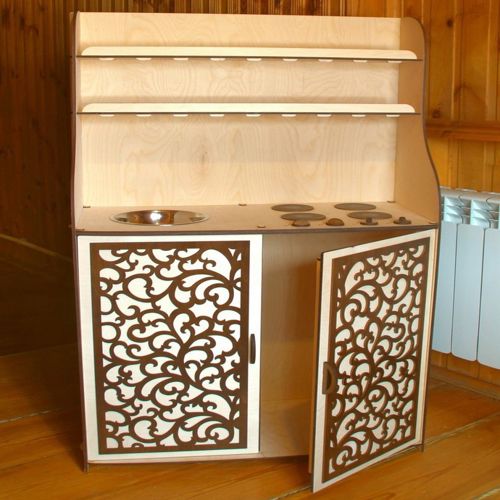 طرح اجاق گاز پخت و پز چوبی اسباب بازی آشپزخانه سرویس - laser cut cooking stove wooden toy kitchen set ve - برای دستگاه CNC چوب و لیزر (سی ان سی)