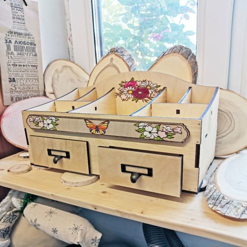 طرح جعبه نگهدارنده لوازم آرایشی برش لیزری با کشو میلی متر - laser cut cosmetics jewelry organizer storage box with drawers 6mm ve - برای دستگاه CNC چوب و لیزر (سی ان سی)