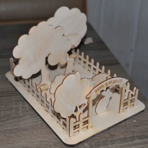 طرح برش لیزری حصار کلبه مزرعه درختان حیوانات گیاه - laser cut cottage farm fence trees animals ve - برای دستگاه CNC چوب و لیزر (سی ان سی)