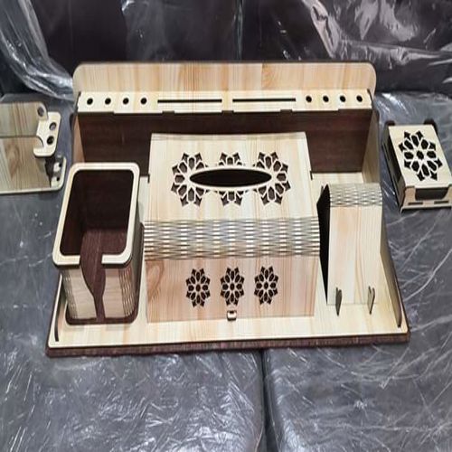 طرح میز سازماندهی خلاقانه برش لیزری با جعبه دستمال کاغذی جای خودکار - laser cut creative desk organizer with tissue box pen holder ve - برای دستگاه CNC چوب و لیزر (سی ان سی)