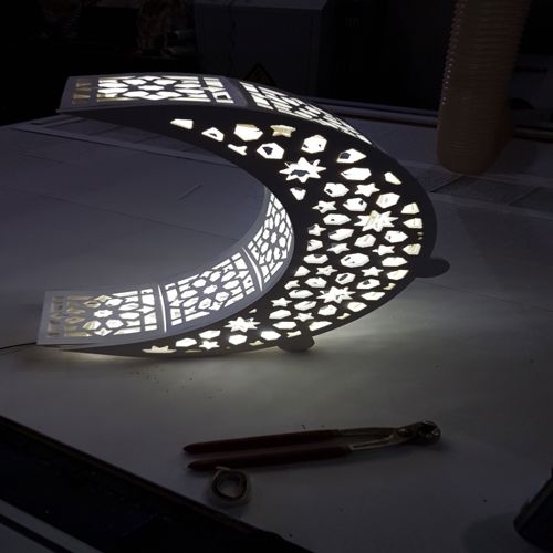 طرح چراغ خواب هلال ماه برش لیزری لامپ - laser cut crescent moon nightlight lamp - برای دستگاه CNC چوب و لیزر (سی ان سی)