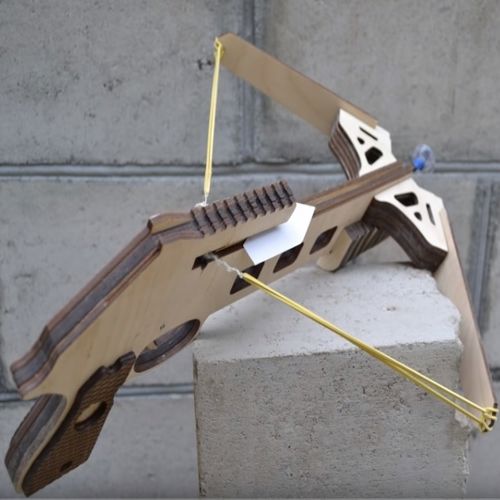 طرح کمان پولادی برش لیزری سه بعدی چوبی پازل - laser cut crossbow 3d wooden puzzle ve - برای دستگاه CNC چوب و لیزر (سی ان سی)