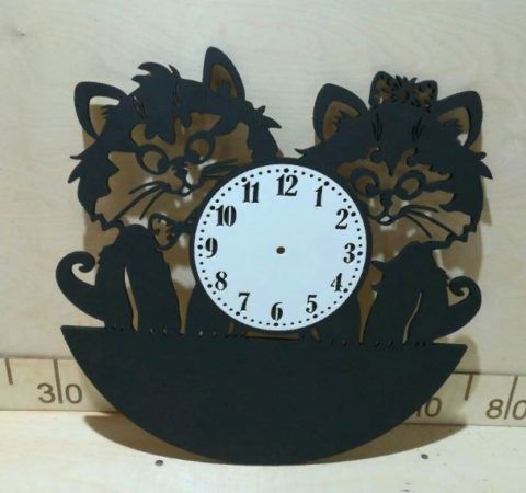 طرح ساعت دیواری گربه‌های بامزه برش لیزری - laser cut cute cats wall clock ve - برای دستگاه CNC چوب و لیزر (سی ان سی)