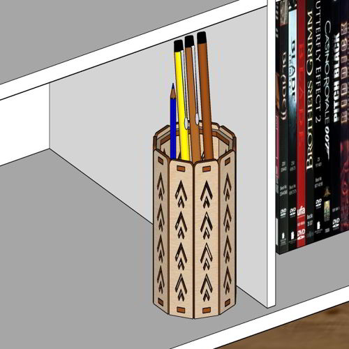 طرح پایه خودکار چوبی تزئینی گرد برش لیزری جای مداد - laser cut decorative round wooden pen stand pencil holder - برای دستگاه CNC چوب و لیزر (سی ان سی)