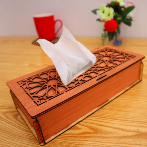 طرح جعبه دستمال کاغذی تزئینی برش لیزری میلی‌متری پوشش - laser cut decorative tissue box 2mm ve - برای دستگاه CNC چوب و لیزر (سی ان سی)