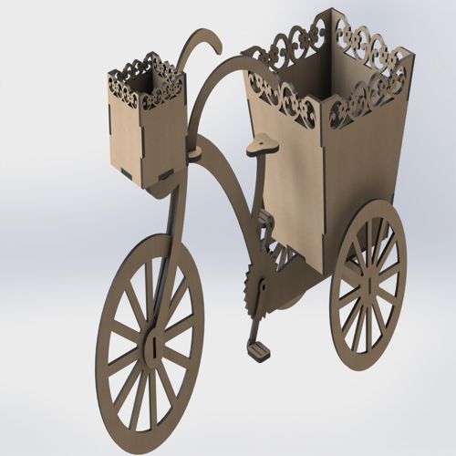 طرح جعبه گل سه چرخه تزئینی برش لیزری - laser cut decorative tricycle flower box - برای دستگاه CNC چوب و لیزر (سی ان سی)