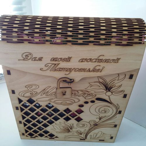 طرح جعبه نوشابه تزئینی برش لیزری میلی متری تخته الیاف - laser cut decorative wine box 3mm plywood ve - برای دستگاه CNC چوب و لیزر (سی ان سی)