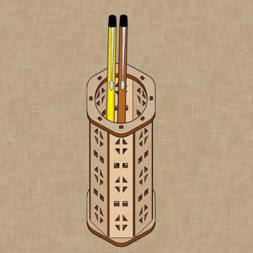 طرح جا قلمی چوبی تزئینی برش لیزری شش ضلعی پایه مداد - laser cut decorative wooden pen holder hexagonal pencil stand - برای دستگاه CNC چوب و لیزر (سی ان سی)