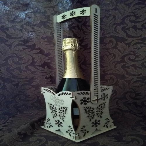 طرح بطری نوشابه چوبی تزئینی برش لیزری جعبه دار - laser cut decorative wooden wine bottle caddy ve - برای دستگاه CNC چوب و لیزر (سی ان سی)